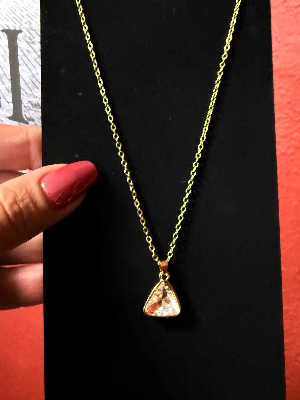 Gold Triangle Crystal Pendant Necklace - Women Jewelry